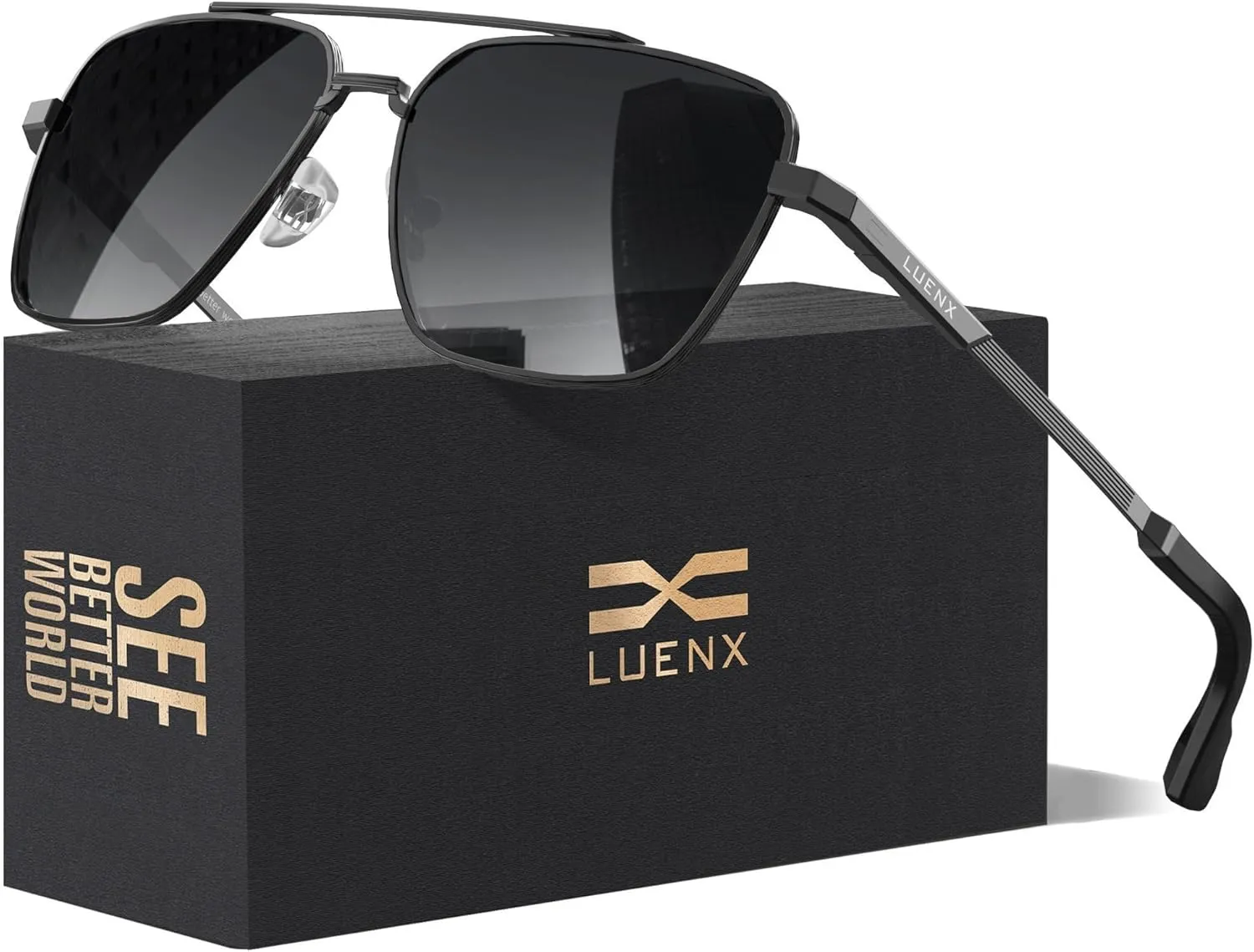 LUENX Aviator Sunglasses for Men Women Square Polarized Polygon Lens - UV 400 Protection