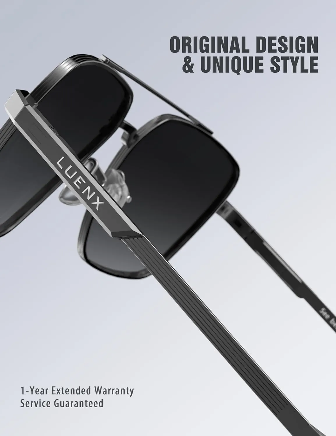 LUENX Aviator Sunglasses for Men Women Square Polarized Polygon Lens - UV 400 Protection
