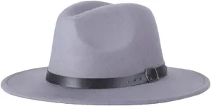 Men Fedoras Women's Jazz Hat Woolen Blend Cap Outdoor Casual Hat Panama Hat Gray 58-61CM