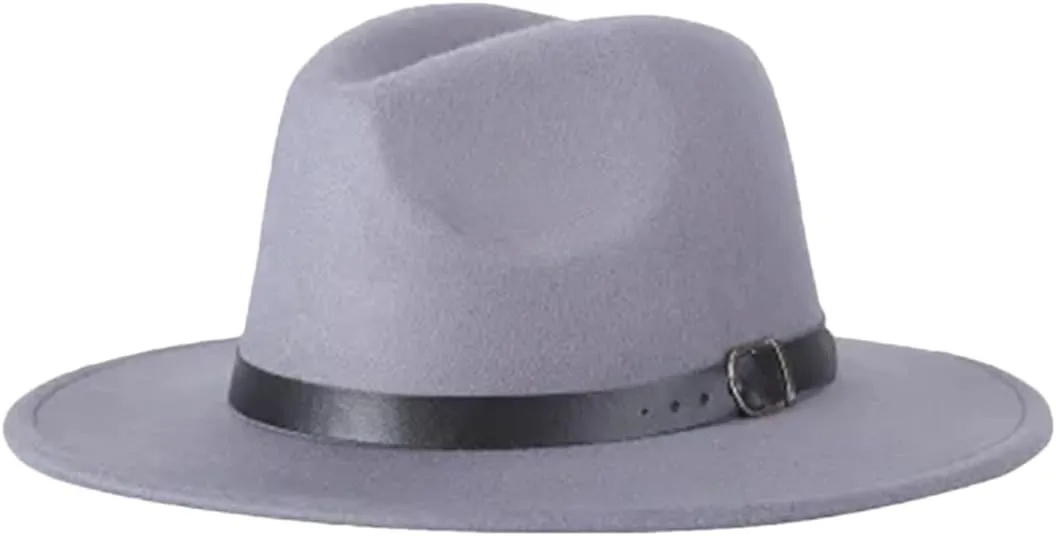 Men Fedoras Women's Jazz Hat Woolen Blend Cap Outdoor Casual Hat Panama Hat Gray 58-61CM
