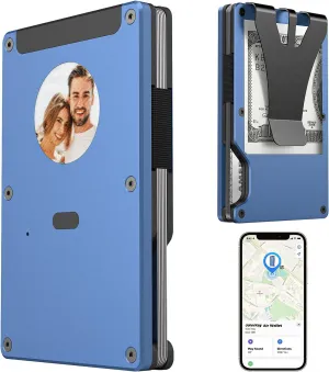 Metal Smart Wallet with E-Ink Display & Built-in Find My Chip(iOS Only), RFID Blocking Minimalist Card Holder for Men, Custom Image/QR via App (iOS & Android), Gift for Husband/Friend