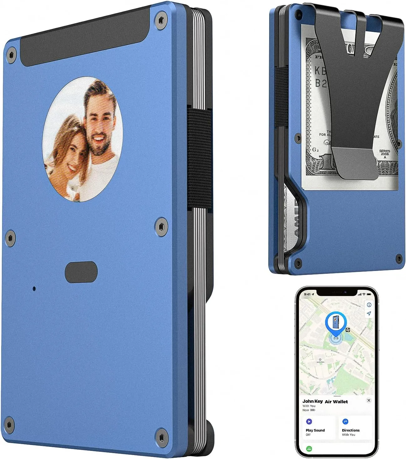 Metal Smart Wallet with E-Ink Display & Built-in Find My Chip(iOS Only), RFID Blocking Minimalist Card Holder for Men, Custom Image/QR via App (iOS & Android), Gift for Husband/Friend