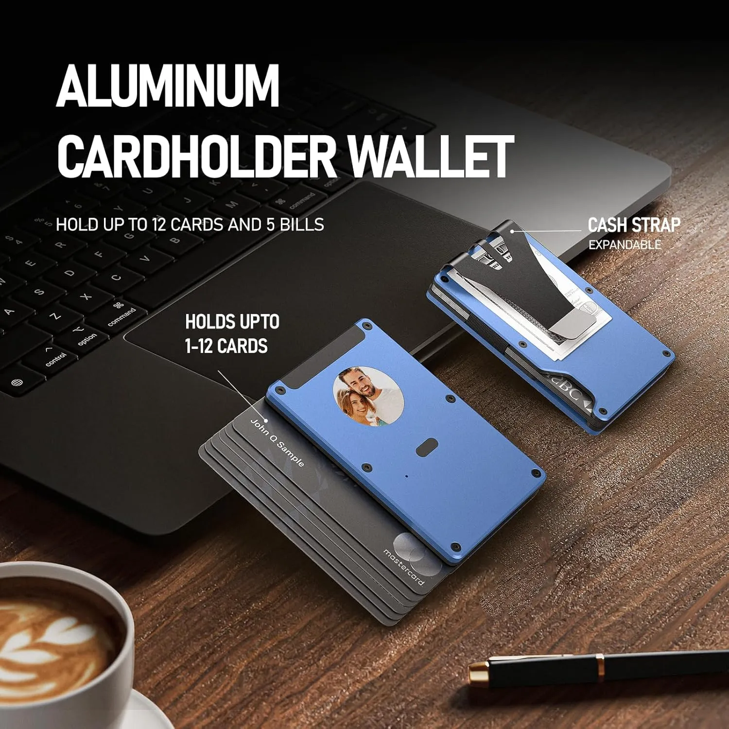Metal Smart Wallet with E-Ink Display & Built-in Find My Chip(iOS Only), RFID Blocking Minimalist Card Holder for Men, Custom Image/QR via App (iOS & Android), Gift for Husband/Friend