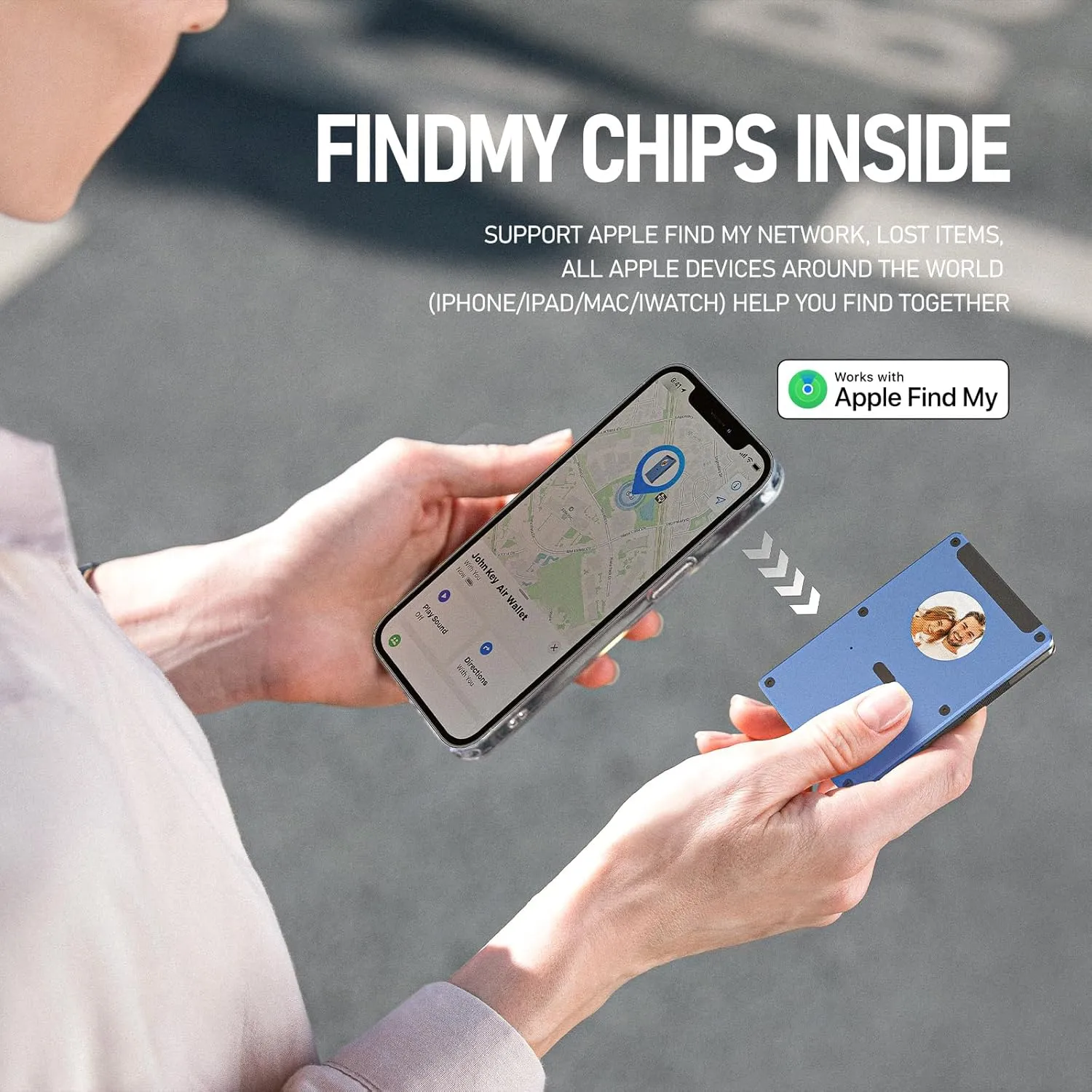 Metal Smart Wallet with E-Ink Display & Built-in Find My Chip(iOS Only), RFID Blocking Minimalist Card Holder for Men, Custom Image/QR via App (iOS & Android), Gift for Husband/Friend