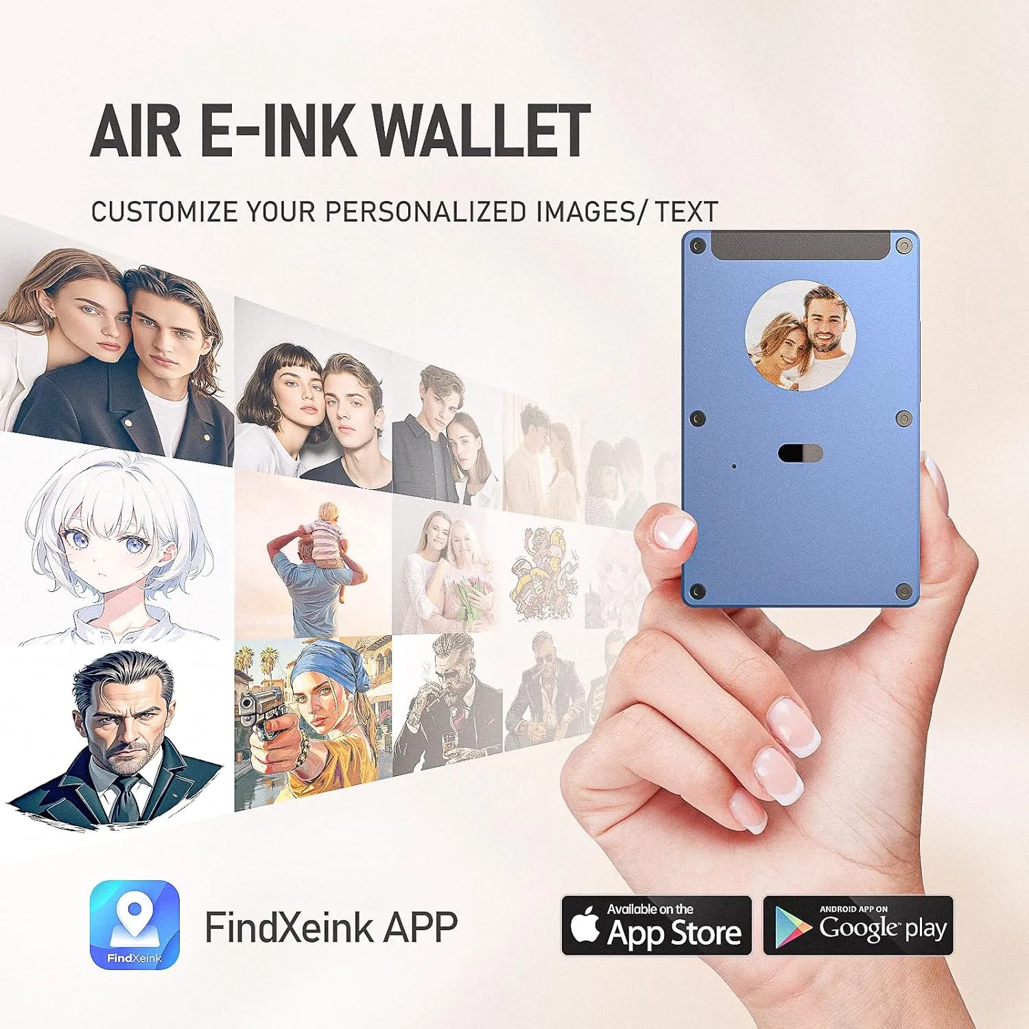 Metal Smart Wallet with E-Ink Display & Built-in Find My Chip(iOS Only), RFID Blocking Minimalist Card Holder for Men, Custom Image/QR via App (iOS & Android), Gift for Husband/Friend