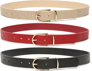 MORELESS 3 Pack Women's Faux Leather Waist Belt for Jeans Dress Black White Brown