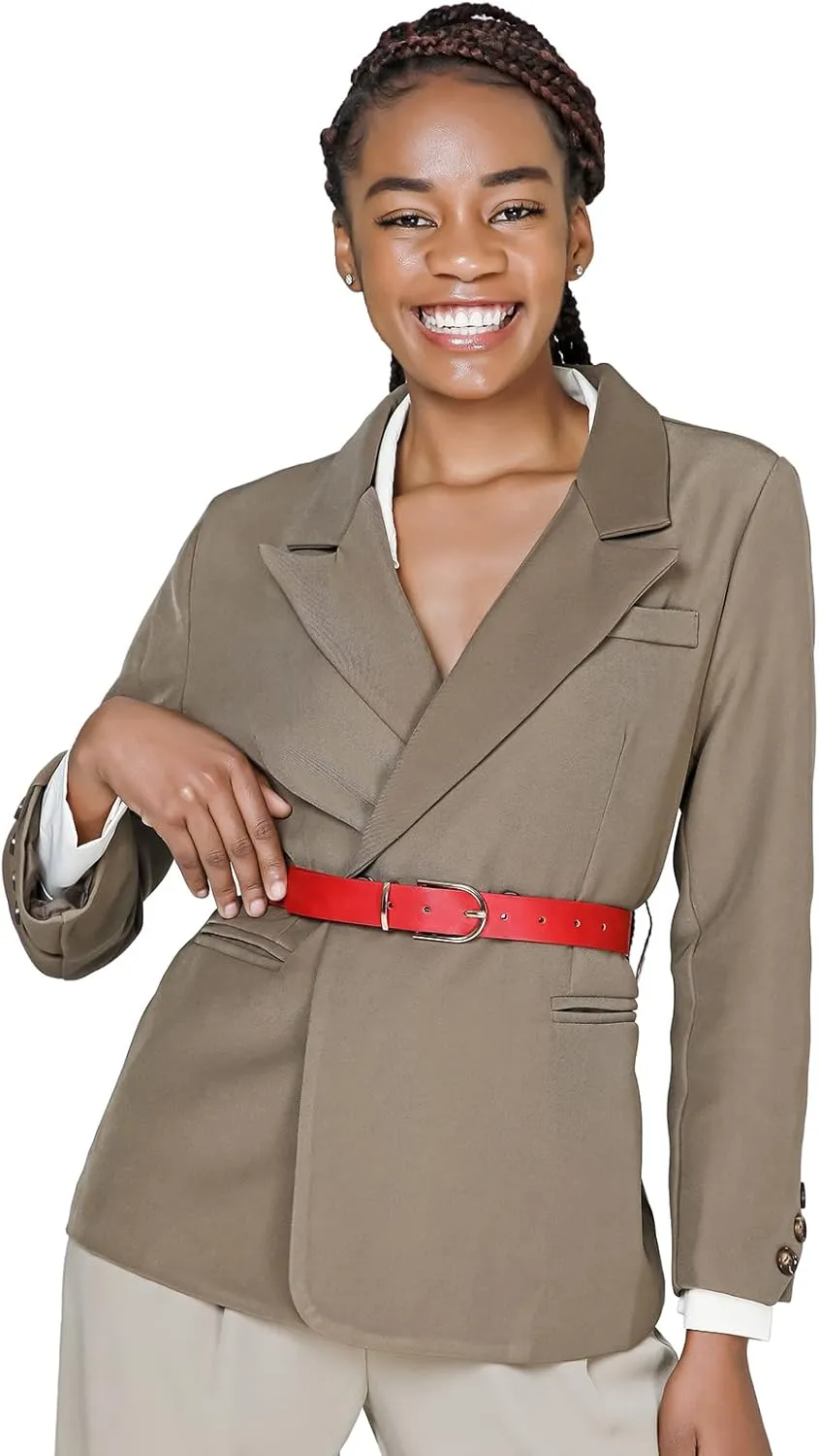 MORELESS 3 Pack Women's Faux Leather Waist Belt for Jeans Dress Black White Brown