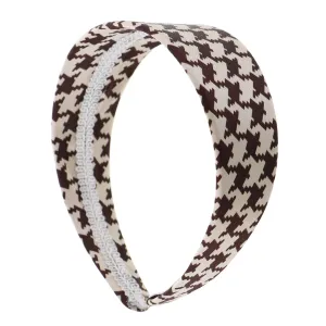 Motique Accessories 2 Inch Satin Houndstooth Headband for women and Girls Brown