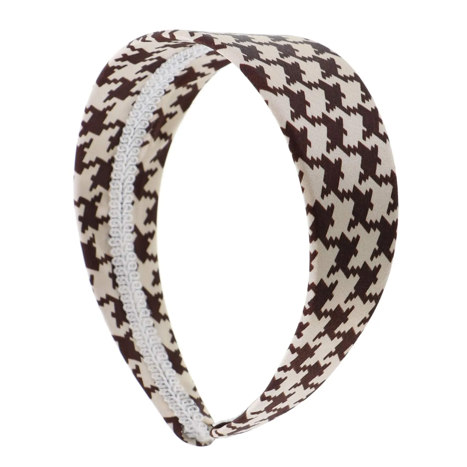 Motique Accessories 2 Inch Satin Houndstooth Headband for women and Girls Brown