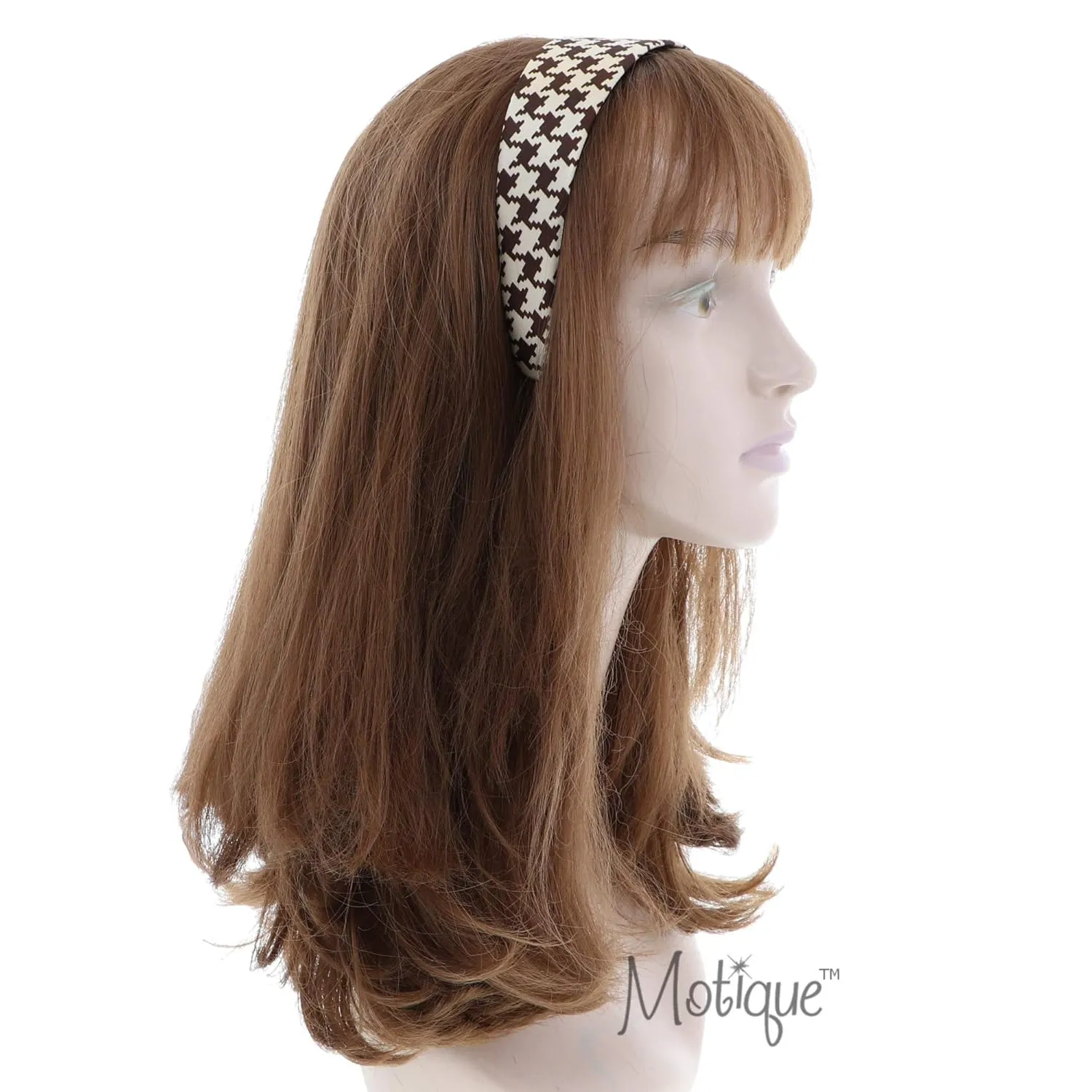 Motique Accessories 2 Inch Satin Houndstooth Headband for women and Girls Brown