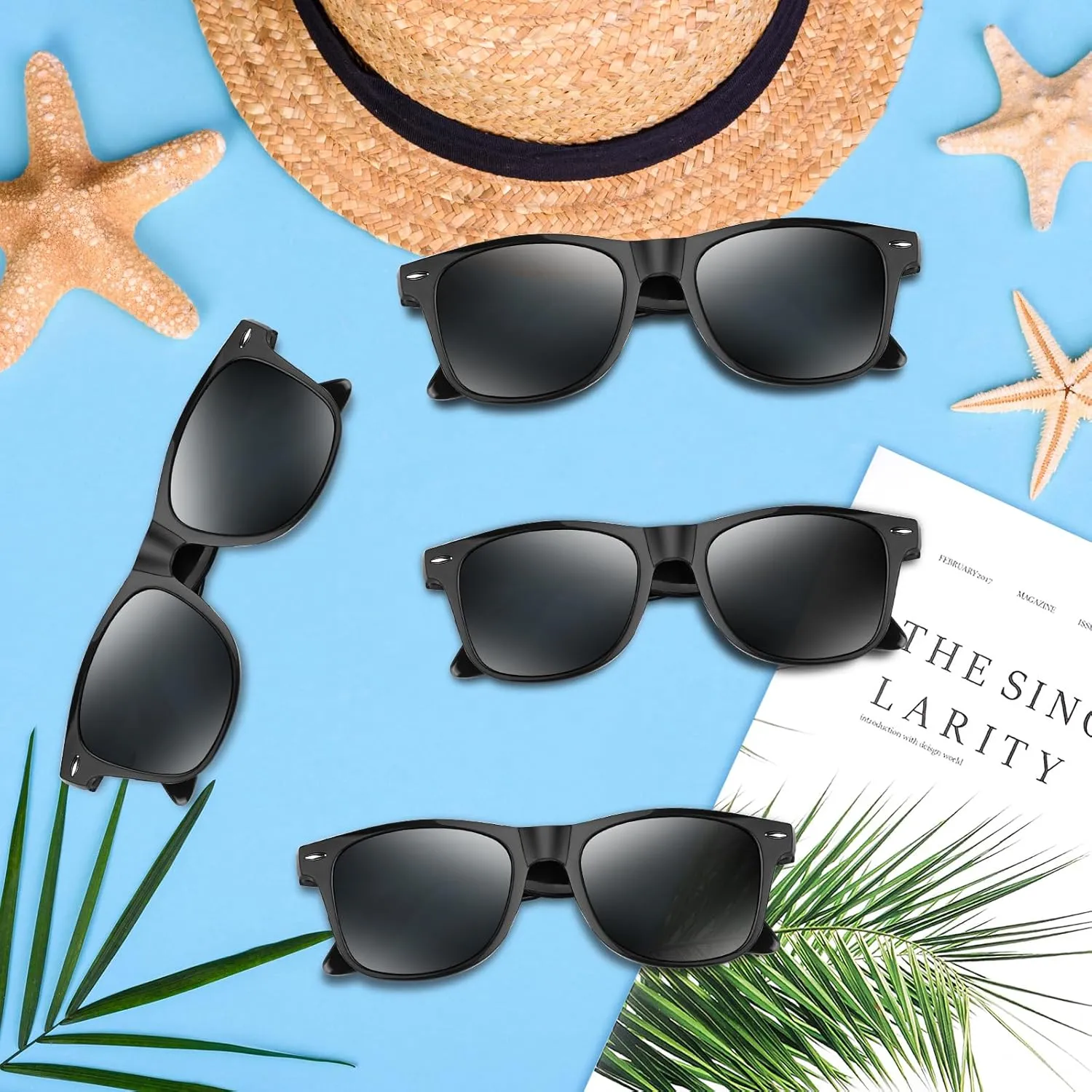 NEBURORA 12 Pack Black Sunglasses Bulk Retro Black Shades Party Sunglasses for Adult Men Women Summer Beach Party Accessories
