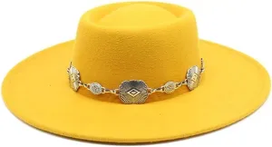 New 9.5cm Wide Brim Woolen Chain Felt Hat, Concave-Convex Top Spring and Autumn Top Hat with Large Brim Fengyan Cowboy Hats (Color : Rose Red, Size : 56-58cm)