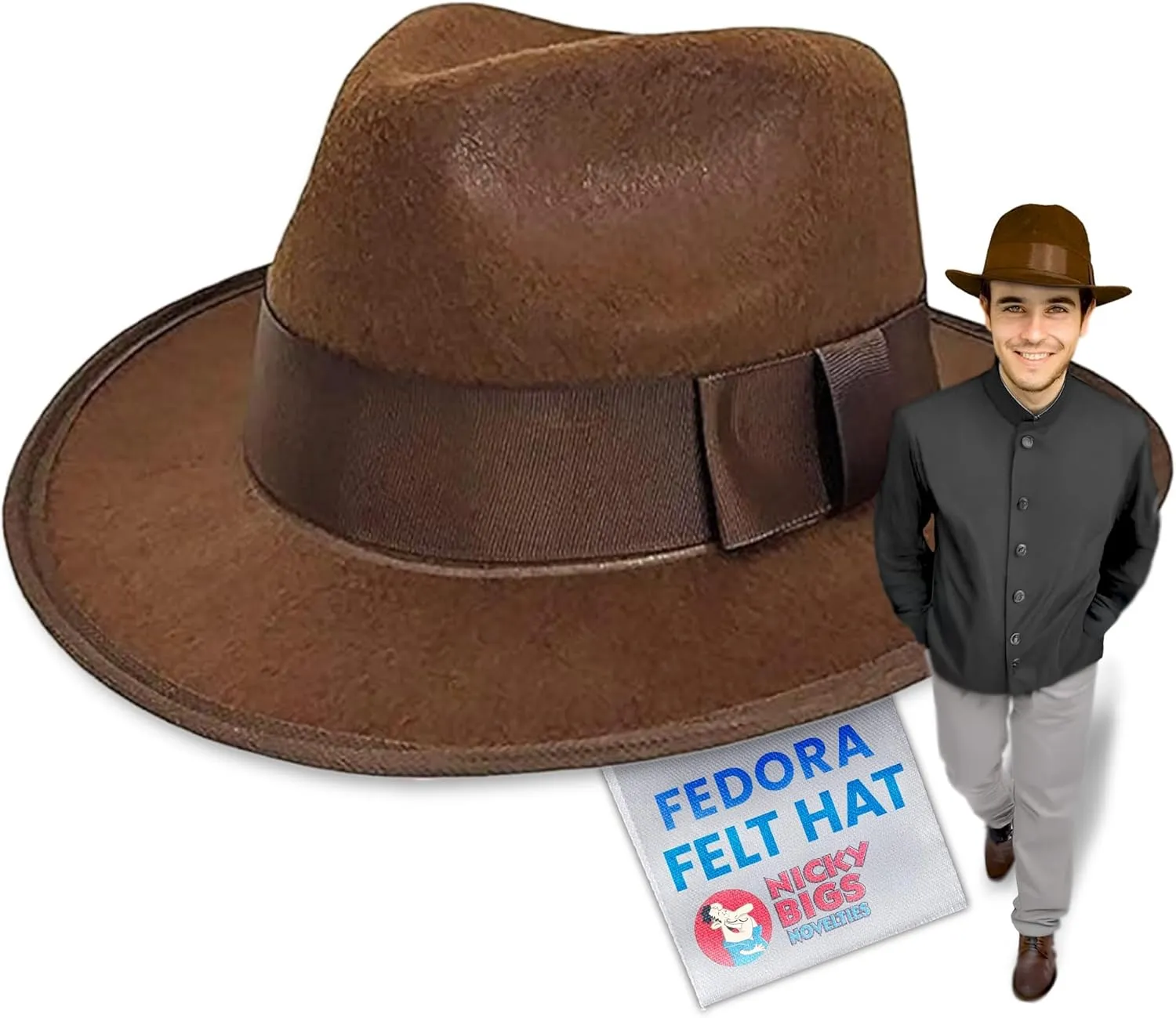 Nicky Bigs Novelties Adult Fedora Felt Hat Cosplay Ganster, Gatsby, Indiana Jones, Mobster Halloween Costume Women and Men