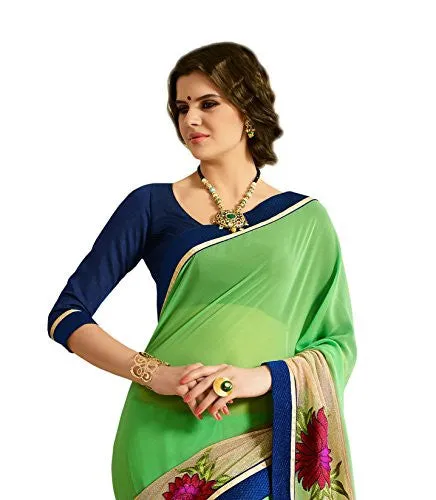 Oomph! Women's Georgette Sarees Party Wear/Fancy Georgette Sarees/Embroidered Georgette Sarees - Parakeet Green
