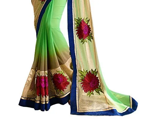 Oomph! Women's Georgette Sarees Party Wear/Fancy Georgette Sarees/Embroidered Georgette Sarees - Parakeet Green