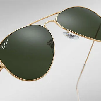 Ray-Ban Aviator Polarized Sunglasses - Gold/Crystal Green
