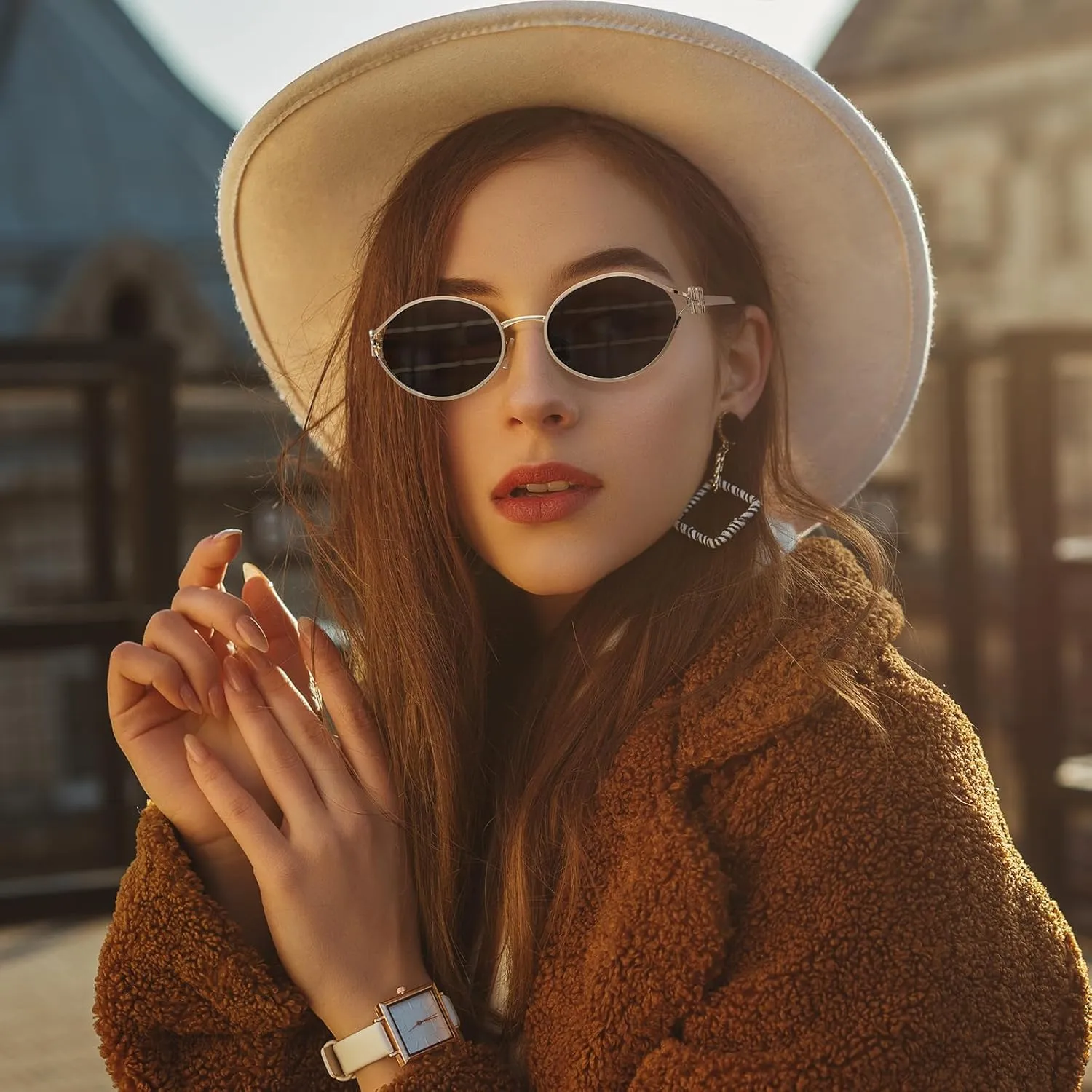 Retro Oval Sunglasses for Women Men UV400 Protection Stylish Vintage Shades Trendy Fashion Metal Frames Sun Glasses