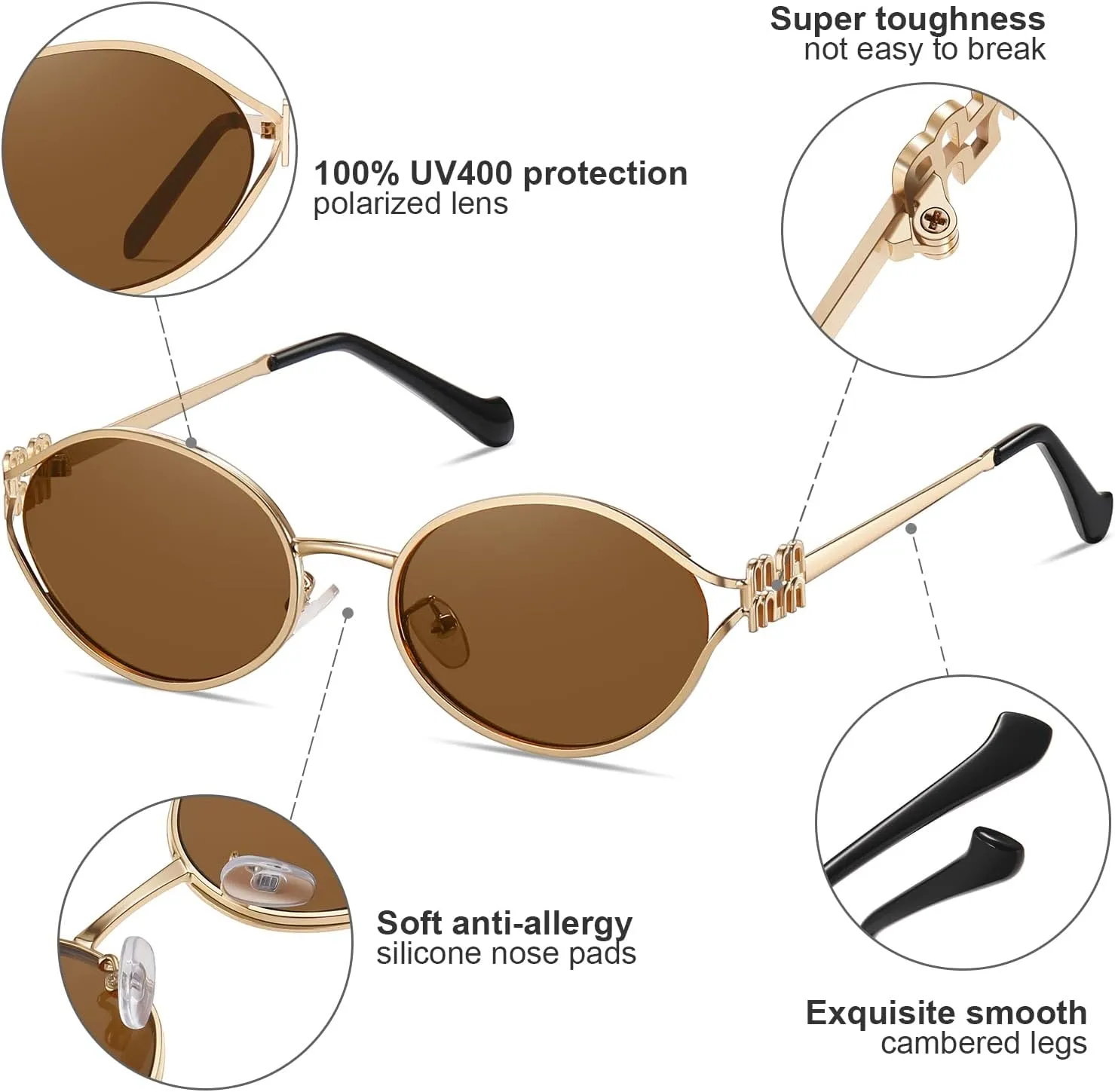 Retro Oval Sunglasses for Women Men UV400 Protection Stylish Vintage Shades Trendy Fashion Metal Frames Sun Glasses