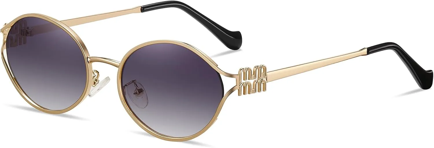 Retro Oval Sunglasses for Women Men UV400 Protection Stylish Vintage Shades Trendy Fashion Metal Frames Sun Glasses