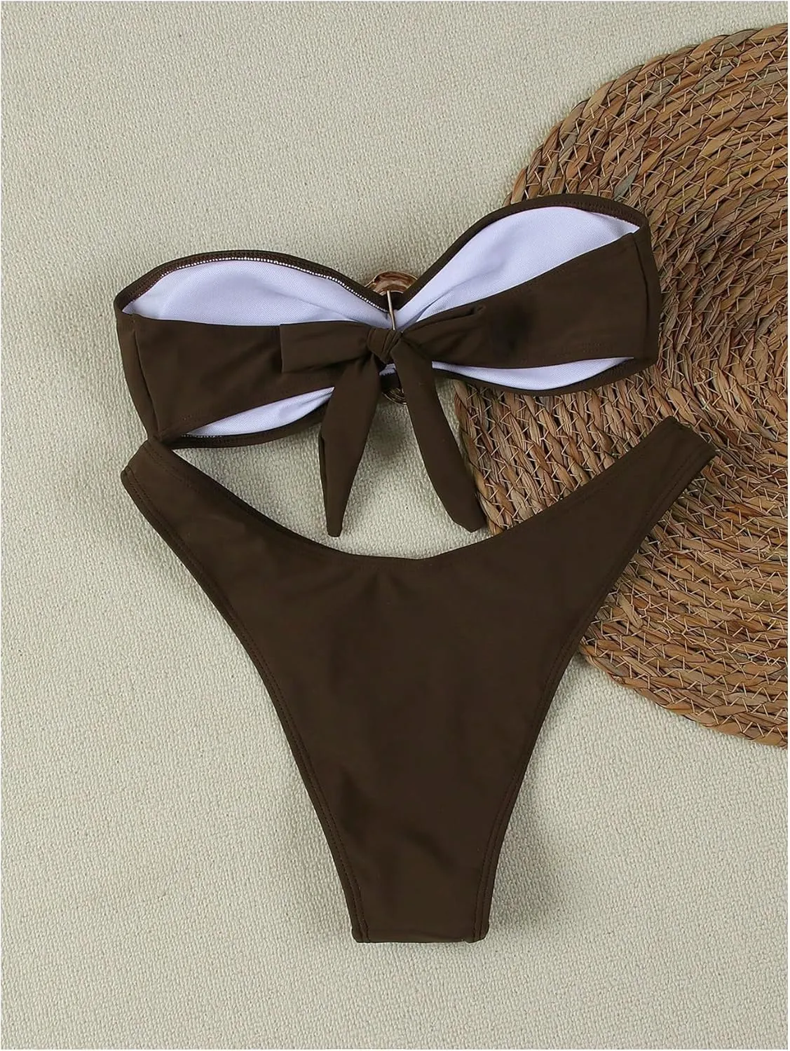 SHENHE Women's 2 Piece Strapless Swimsuits High Cut Metal Ring Tube Top Bandeau Bikini Set
