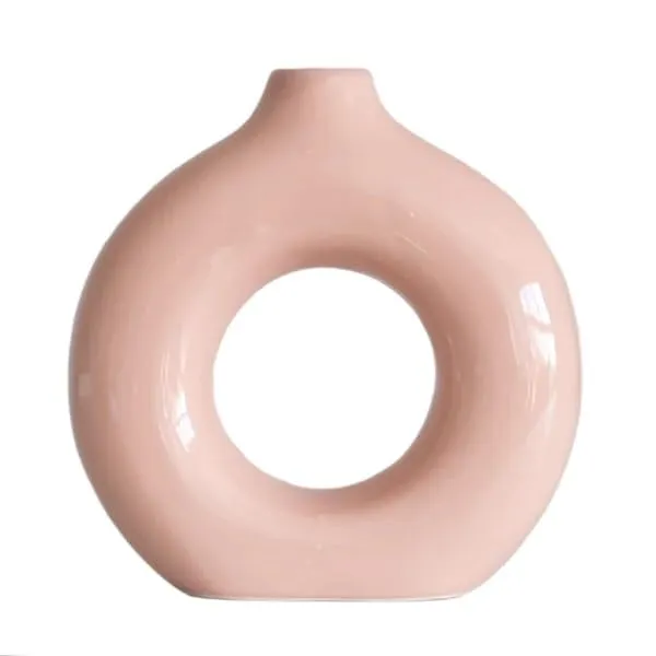 SPHINX Ceramic Donut Vase, Flower Vase Pampas Grass Vase, Vase Home Decor Centrepiece Decor for Home, Office, or Gifts-Vase Only - (Glossy Pink 6 Inches, 1 Piece)