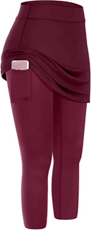 Tennis Skirt With Leggings For Women with Pockets Active Sport Running Skort Pants Slim Fit Workout Capri Trousers