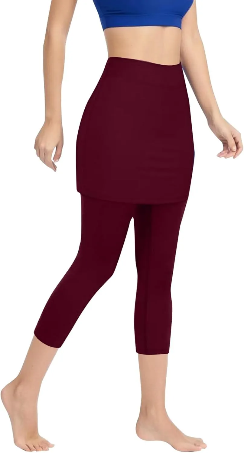 Tennis Skirt With Leggings For Women with Pockets Active Sport Running Skort Pants Slim Fit Workout Capri Trousers