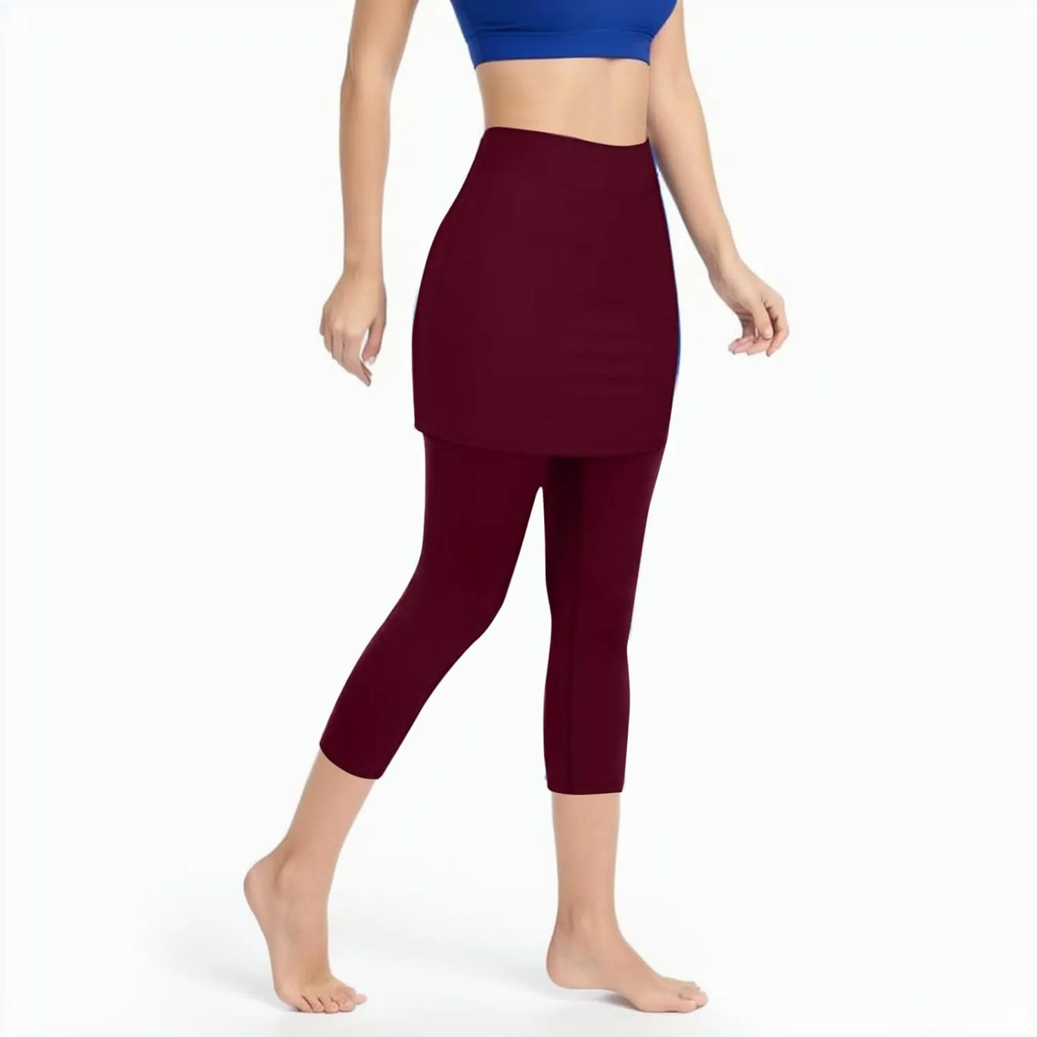 Tennis Skirt With Leggings For Women with Pockets Active Sport Running Skort Pants Slim Fit Workout Capri Trousers