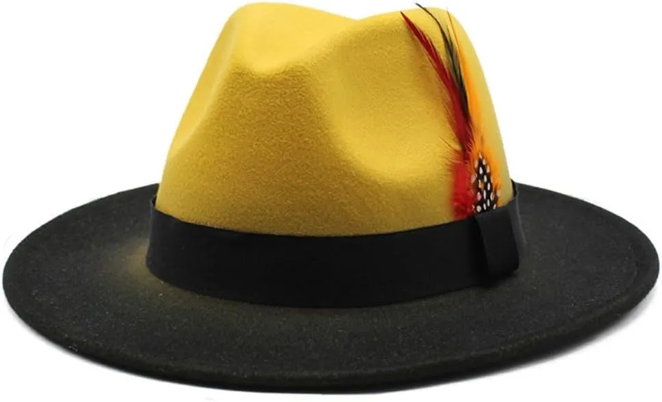 Two-Tone Fedora Hat with Feather Accent, Mint Green and Olive, Black Band