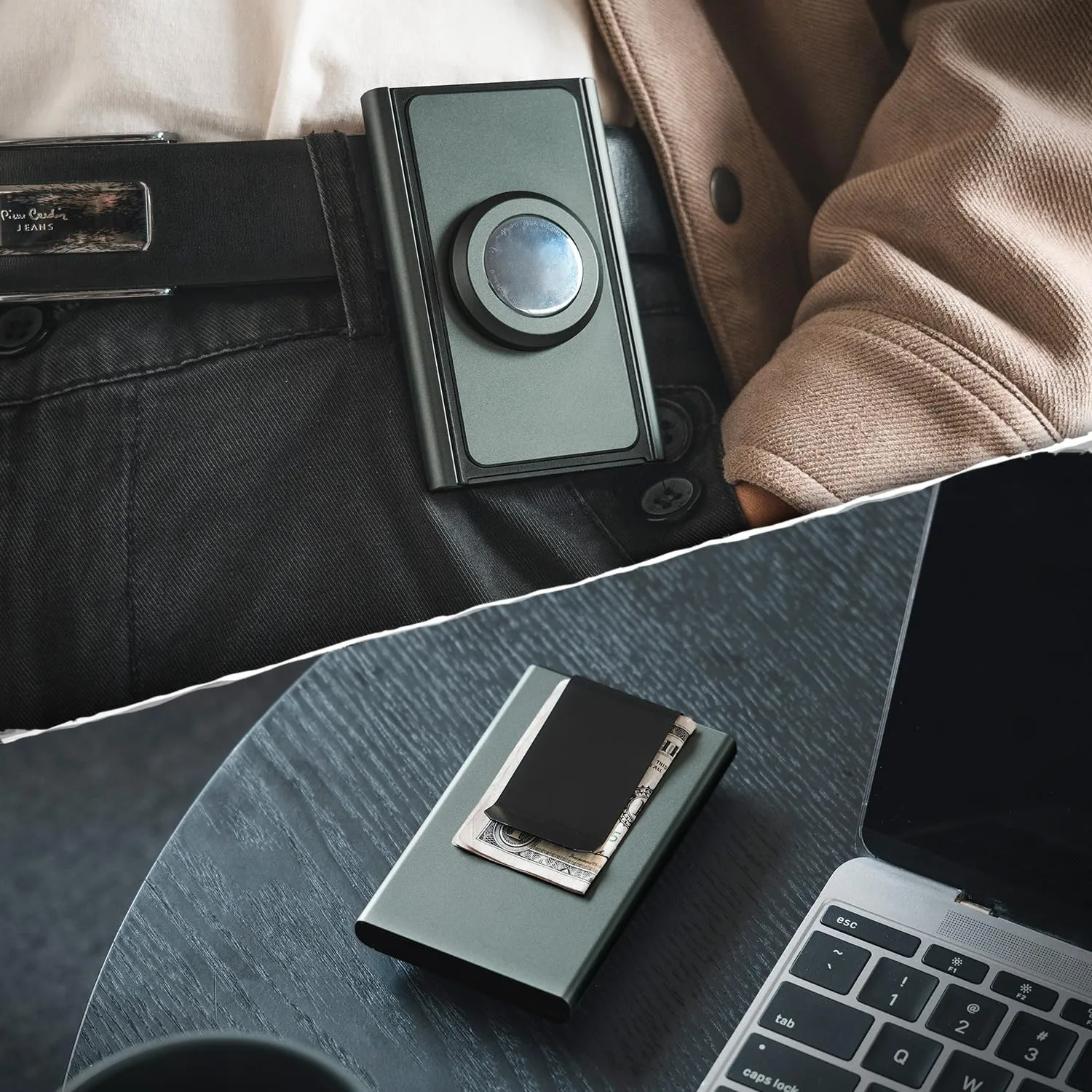 VULKIT Minimalist Wallet with Money Clip and Airtag Holder, Slim Metal POP UP Credit Card Holder RFID Blocking, Grey