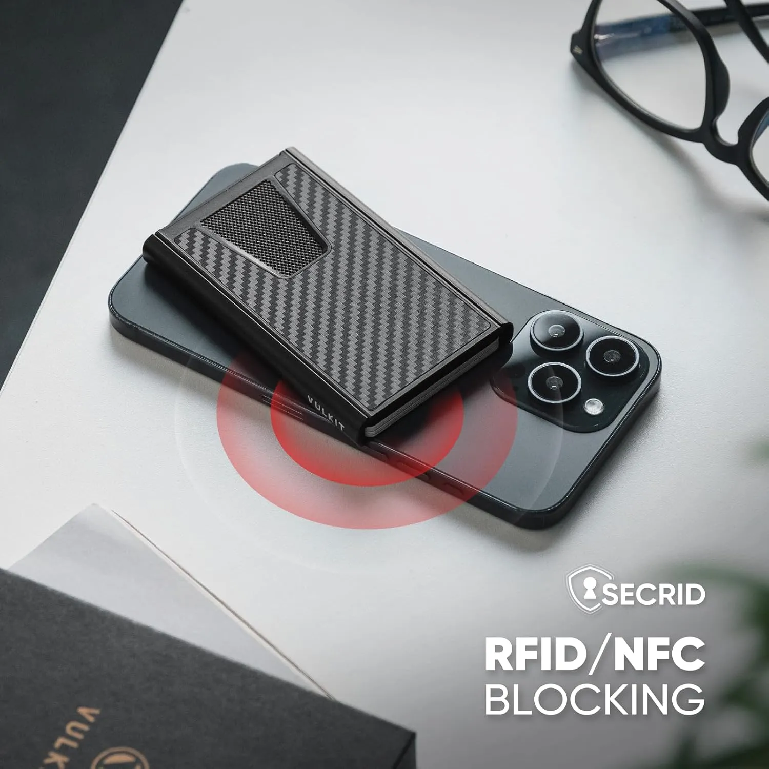 VULKIT Slim Card Wallet with Money Clip, Metal POP UP Credit Card Holder RFID Blocking, Carbon Black