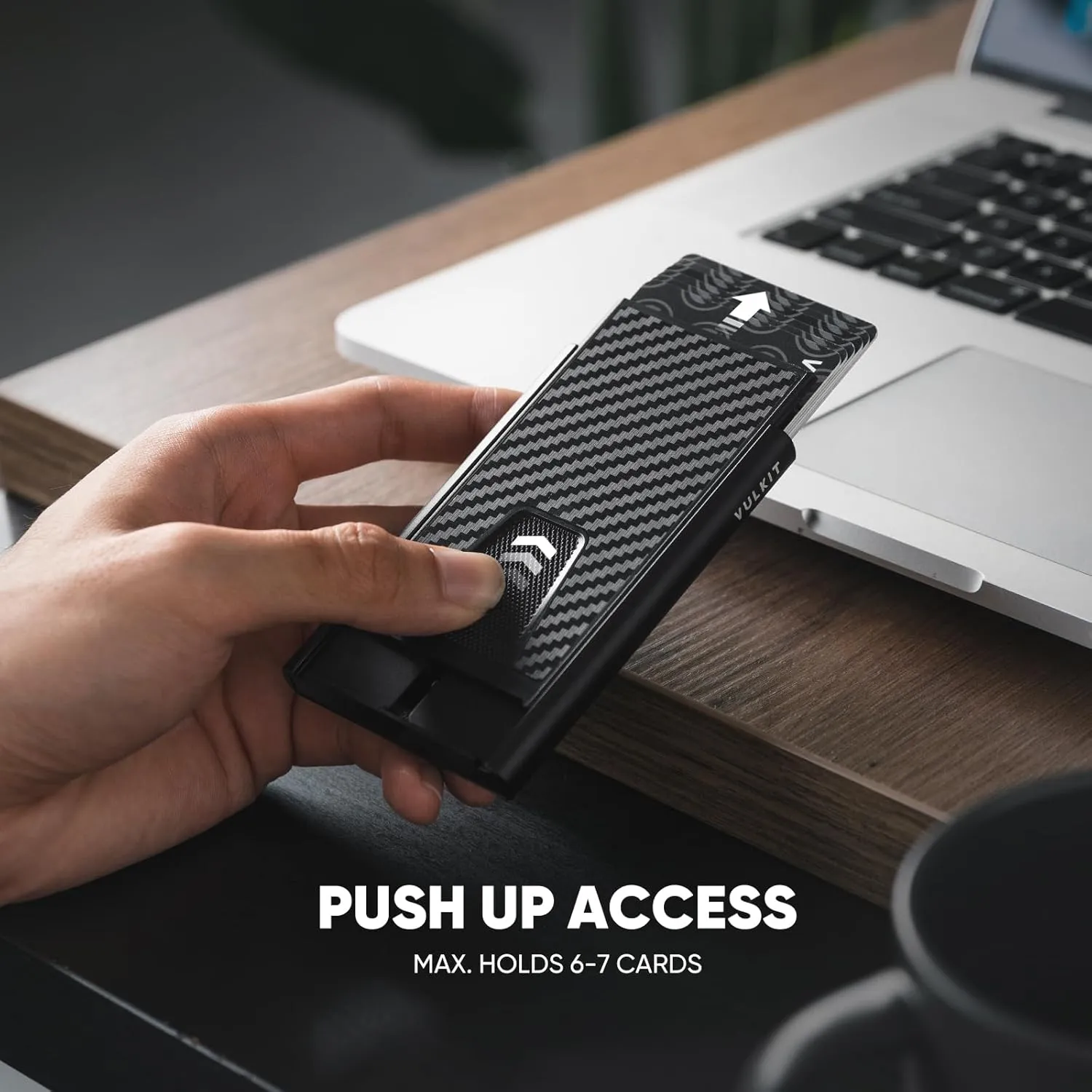 VULKIT Slim Card Wallet with Money Clip, Metal POP UP Credit Card Holder RFID Blocking, Carbon Black