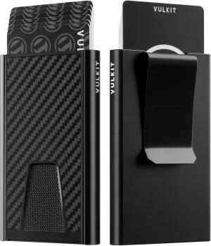 VULKIT Slim Card Wallet with Money Clip, Metal POP UP Credit Card Holder RFID Blocking, Carbon Black
