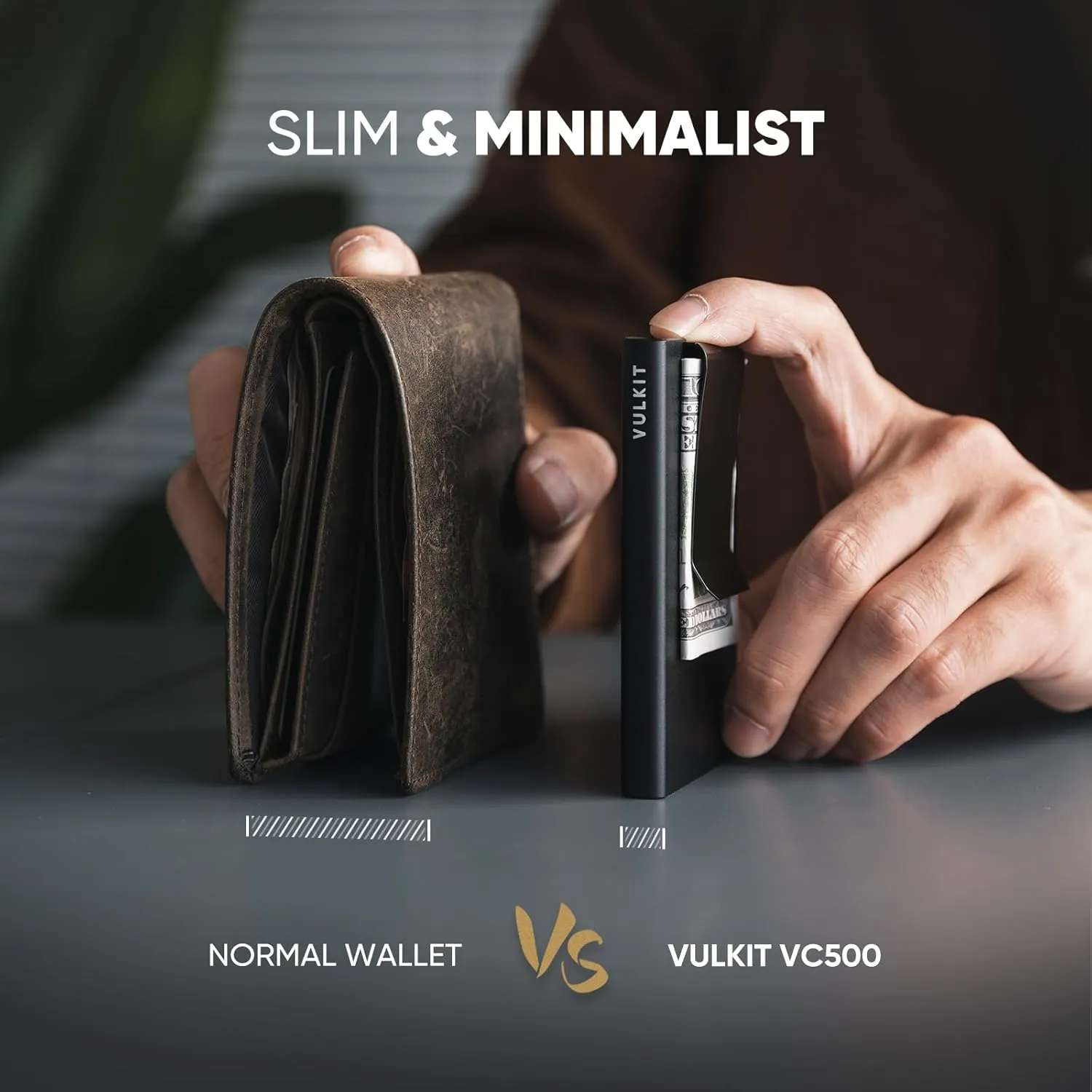 VULKIT Slim Card Wallet with Money Clip, Metal POP UP Credit Card Holder RFID Blocking, Carbon Black