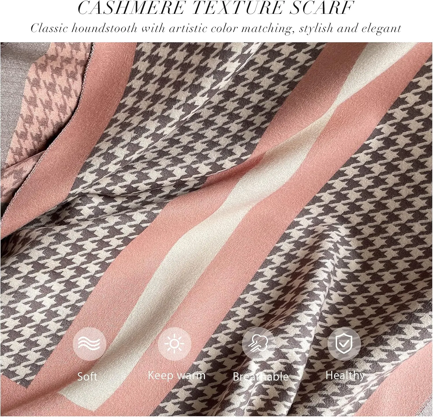 Winter Cashmere Scarf Shawl For Women Classic Houndstooth Pashmina Scarves With Tassel Warm Soft Long Thickened Wrap