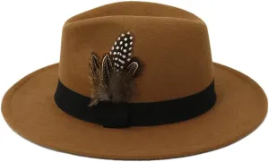 Women Men Feather Fedoras Men Fedora Hat Panama Top Cap Large Brim Hat Church Hat Party Hat