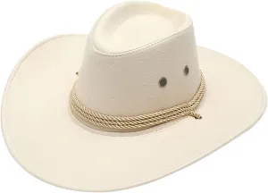 Women Men Felt Wide Brim Western Cowboy Hats Belt Buckle Panama Cap Fedora Hats with Belt for Country Fashion