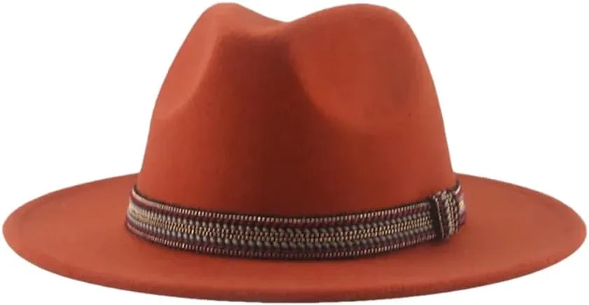 Women's Fedoras Hat Solid Casual Wide Brim Hat Panama Band Caps Caramel 60-62cm