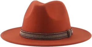 Women's Fedoras Hat Solid Casual Wide Brim Hat Panama Band Caps Caramel 60-62cm