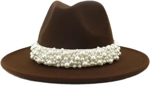 Women's Jazz Fedora Hats Unisex Wide Brim Church Party Dress Hat Outdoor Casual Caps Coffee 56to58cm