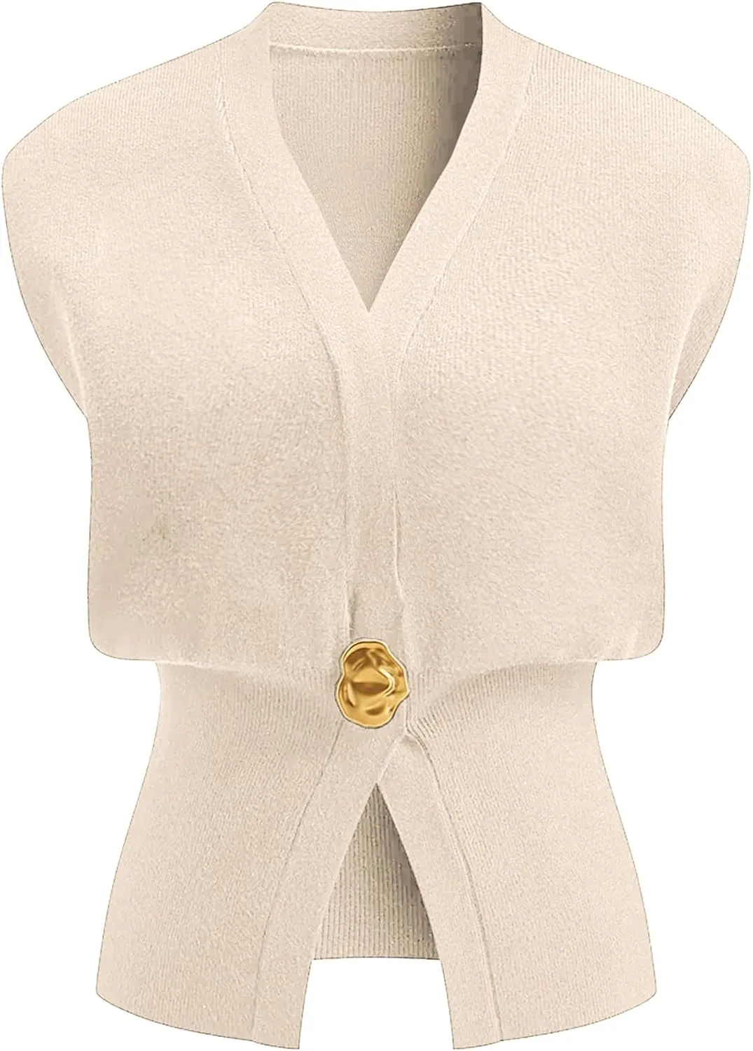 Womens Sleeveless Sweater Vest Deep V Neck Button Down Waist Cinched Knit Trendy Solid Pullover Tank Tops
