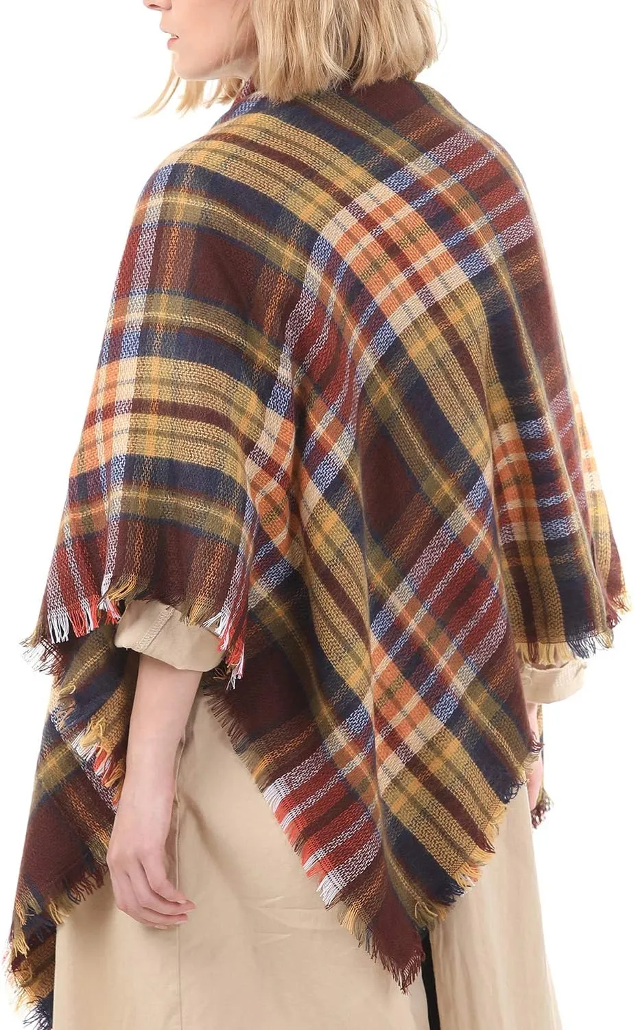 Zando Plaid Blanket Thick Winter Scarf Tartan Chunky Wrap Oversized Shawl Cape Scarves
