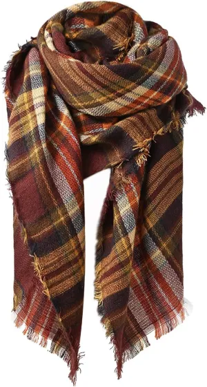 Zando Plaid Blanket Thick Winter Scarf Tartan Chunky Wrap Oversized Shawl Cape Scarves