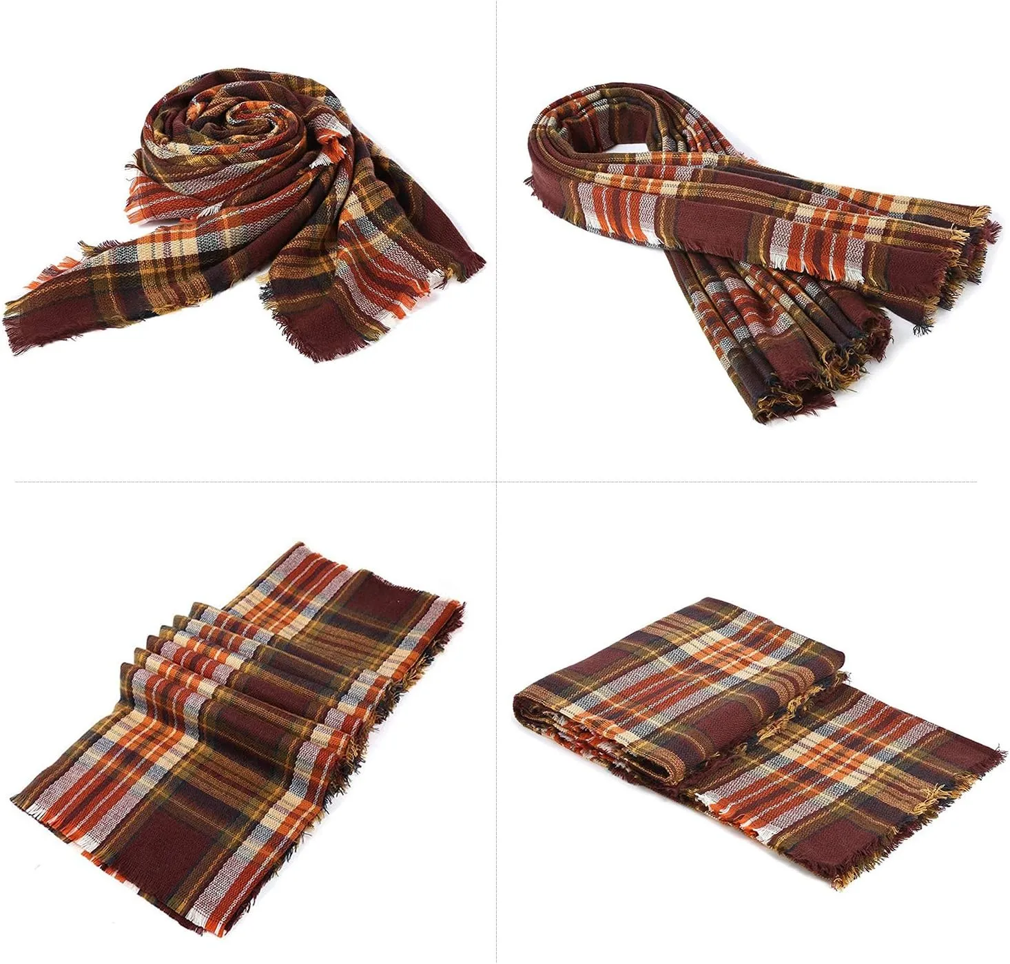 Zando Plaid Blanket Thick Winter Scarf Tartan Chunky Wrap Oversized Shawl Cape Scarves